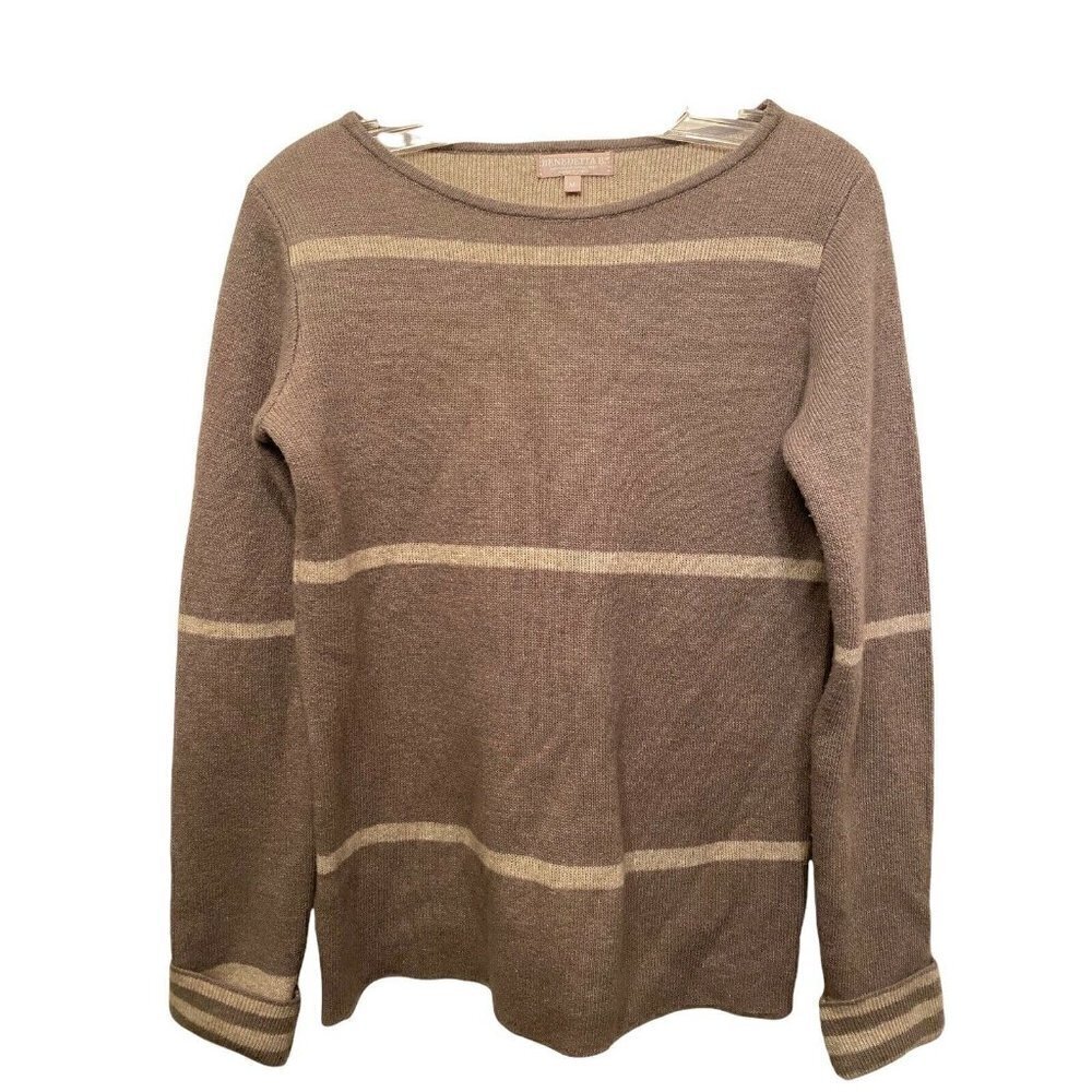 Benedetta B Sz M Women’s Tan Cream Stripe Wool Cashmere Pullover Sweater
